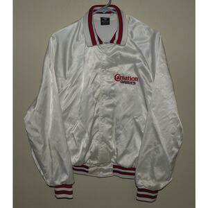 Vtg Aristo Jac Hilton Carnation Dairies Men’s Large Satin Lined Jacket White USA